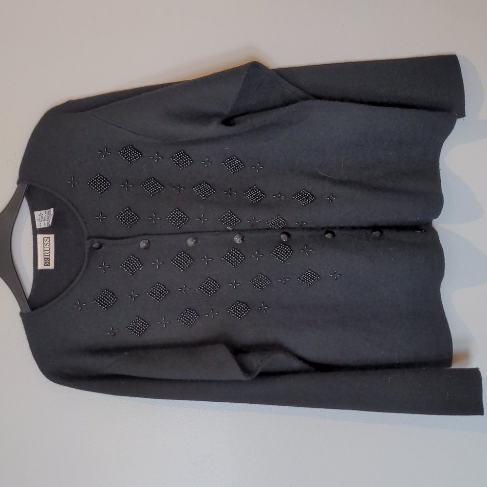Russ Wool Blend Beaded Knit Sweater Cardigan Size Small